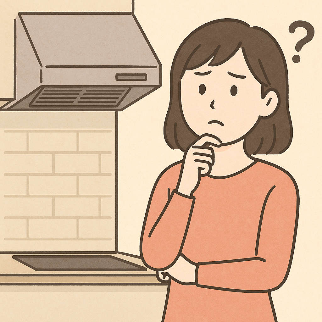 レンジフードの交換タイミングに迷う人のイラスト